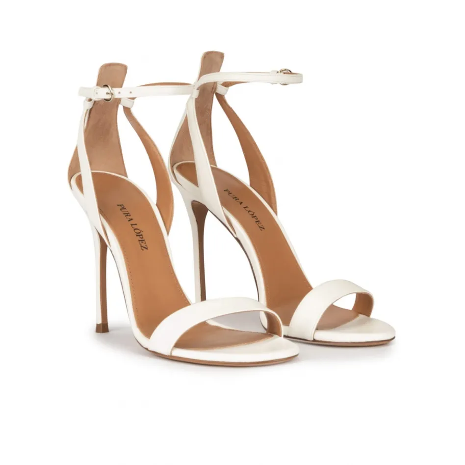 Martina Ankle-strap high stiletto heel sandals in off-white leather