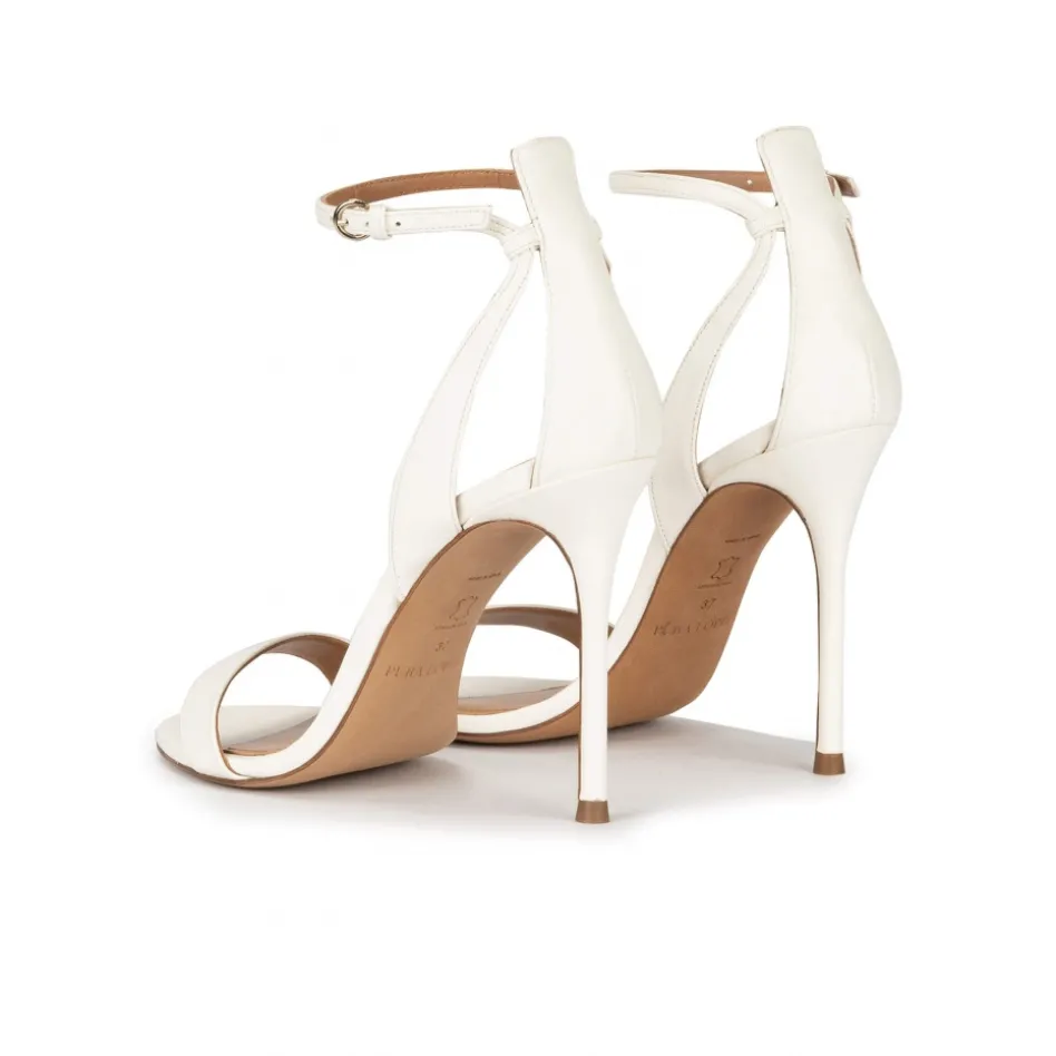 Martina Ankle-strap high stiletto heel sandals in off-white leather