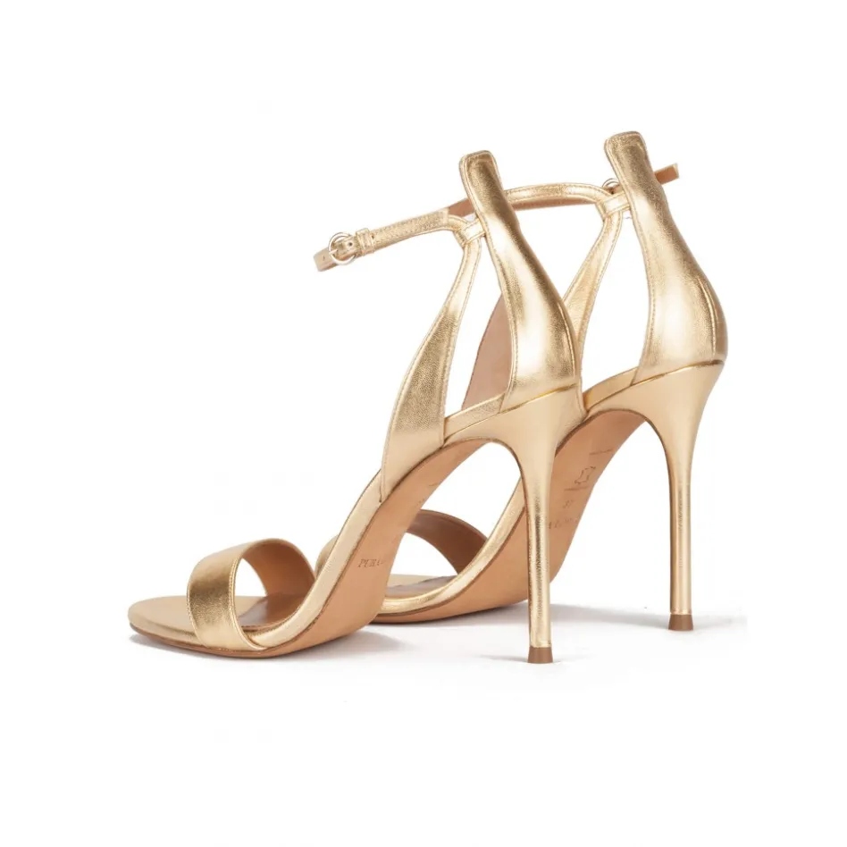 Martina Ankle-strap high heeled sandals in gold metallic leather
