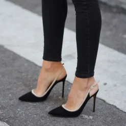 Melany Black heeled slingback pumps