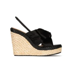 Miquela Black satin high wedge sandals