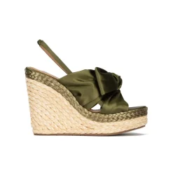 Miquela High wedge sandals in khaki green satin