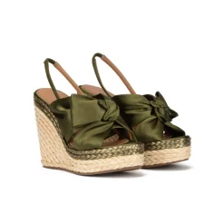 Miquela High wedge sandals in khaki green satin