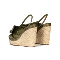 Miquela High wedge sandals in khaki green satin