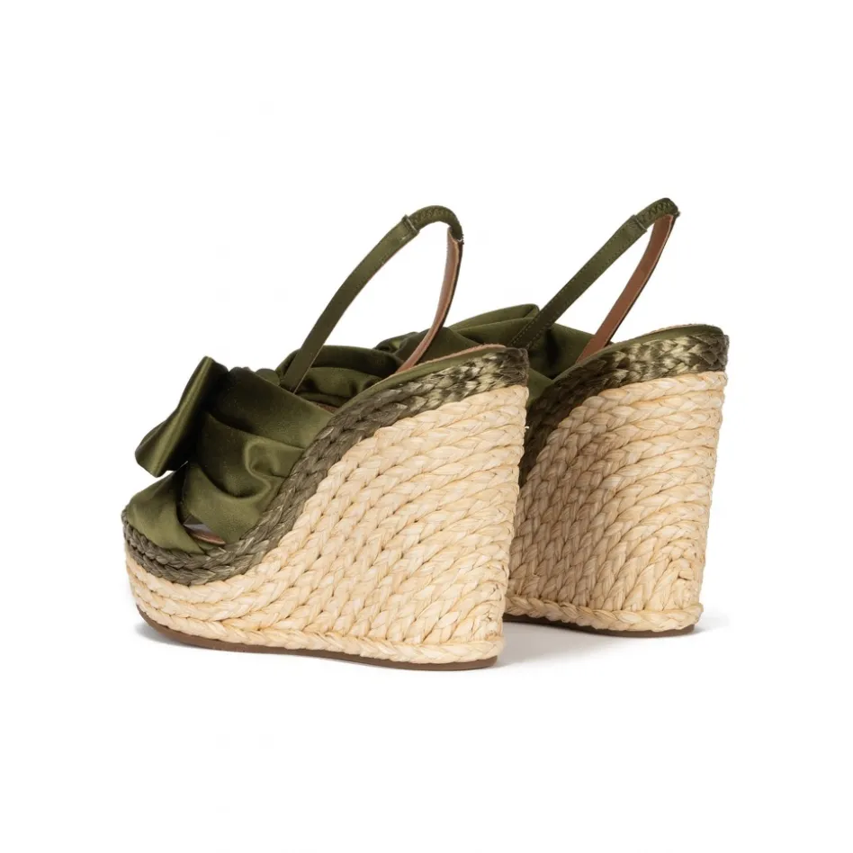 Miquela High wedge sandals in khaki green satin
