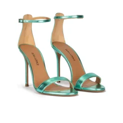 Monique Aquamarine heeled sandals in metallic leather