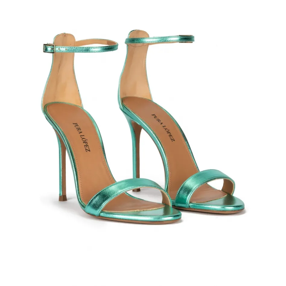 Monique Aquamarine heeled sandals in metallic leather