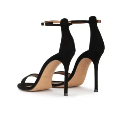 Monique Black suede ankle strap high heel sandals