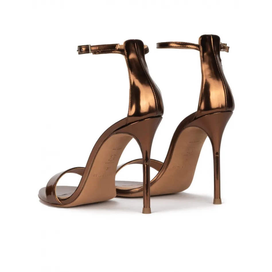 Monique Bronze party high heel sandals in metallic leather