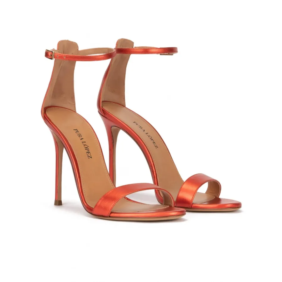 Monique High heel sandals in coral pink metallic leather