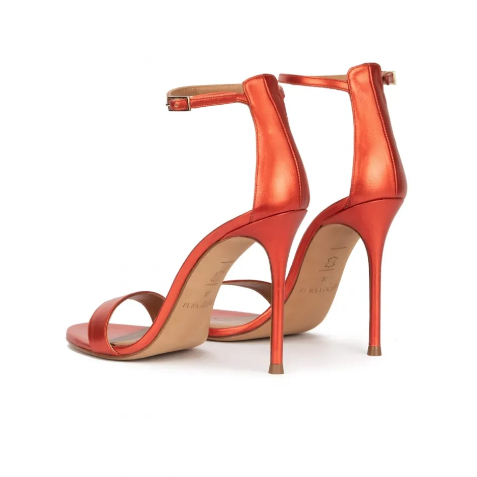 Monique High heel sandals in coral pink metallic leather