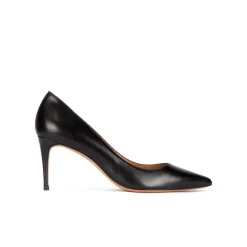 Oana Point-toe mid heel pumps in black leather