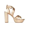 Olaya Golden strappy platform high block heel sandals in nappa leather