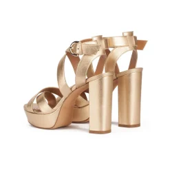 Olaya Golden strappy platform high block heel sandals in nappa leather