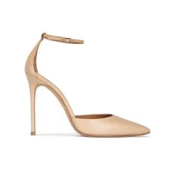 Olesia Ankle strap heeled point-toe pumps in beige leather