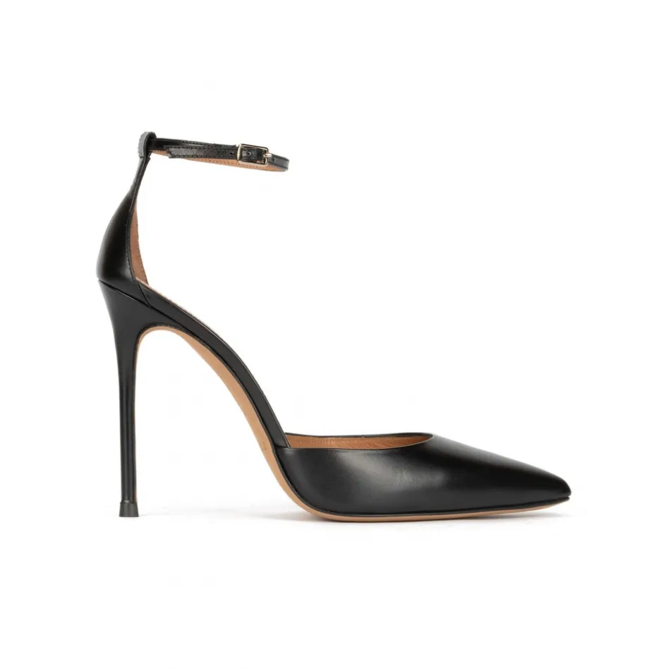 Olesia Ankle strap high heel pumps in black leather