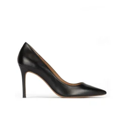 Olga Black leather stiletto heel point-toe pumps