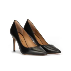 Olga Black leather stiletto heel point-toe pumps