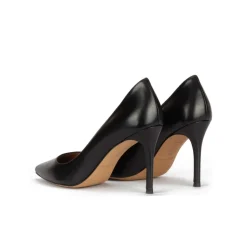 Olga Black leather stiletto heel point-toe pumps