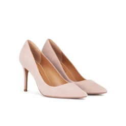 Olga Nude suede high heel pointy toe pumps