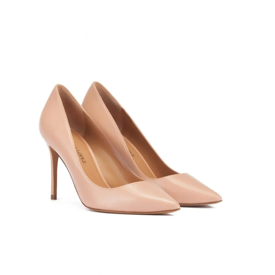 Olga Point-toe high heel pumps in nude leather