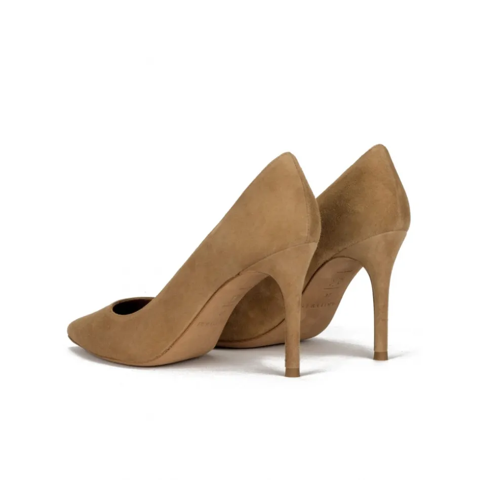 Olga Point-toe high heel pumps in camel suede