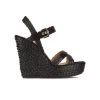 Olivia High wedge sandals in black raffia with buckle fastening