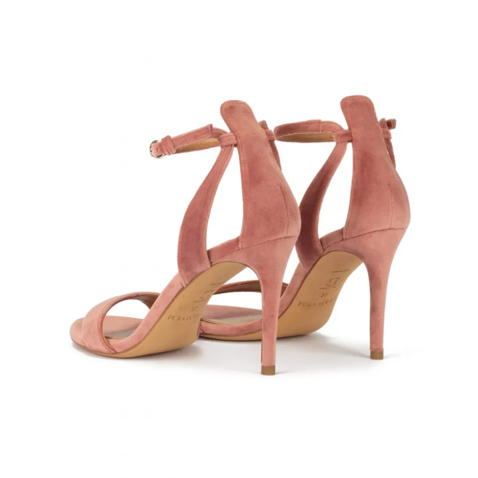 Omaira Ankle strap 90mm heel sandals in nude velvet
