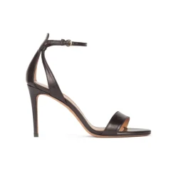 Omaira Minimalist ankle strap high heel sandals in black leather
