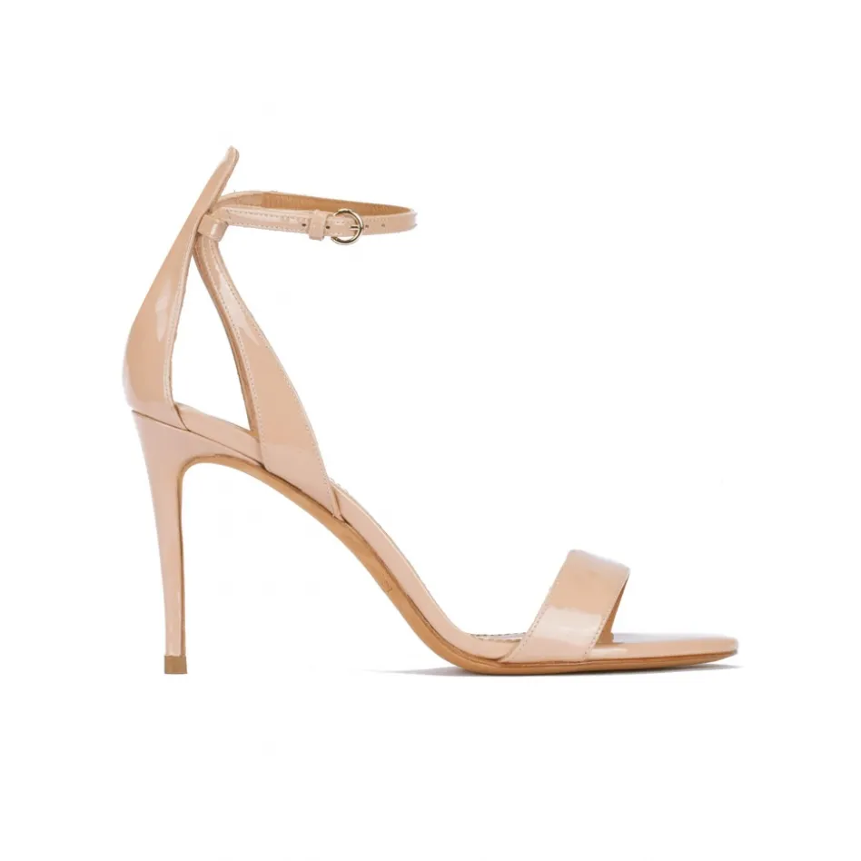 Omaira Nude ankle strap high heel sandals in patent leather