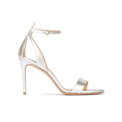 Omaira Silver ankle strap high heel sandals with minimialist design