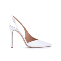 Omeya Asymmetric heeled slingback pumps in white calf leather