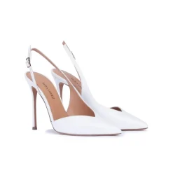 Omeya Asymmetric heeled slingback pumps in white calf leather