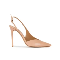 Omeya Nude leather asymmetric heeled slingback pumps