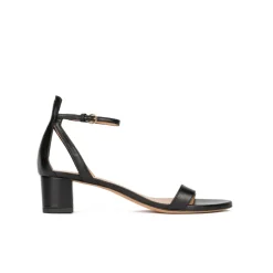 Oneida Ankle strap mid block heel sandals in black leather