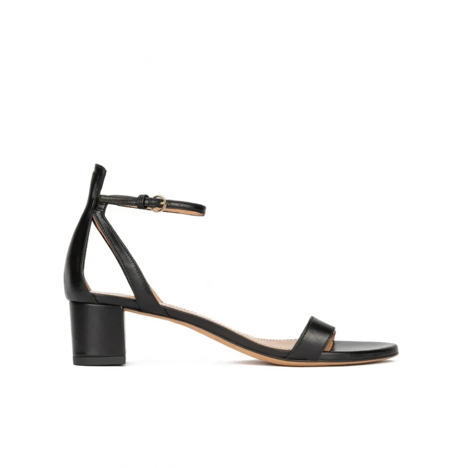 Oneida Ankle strap mid block heel sandals in black leather