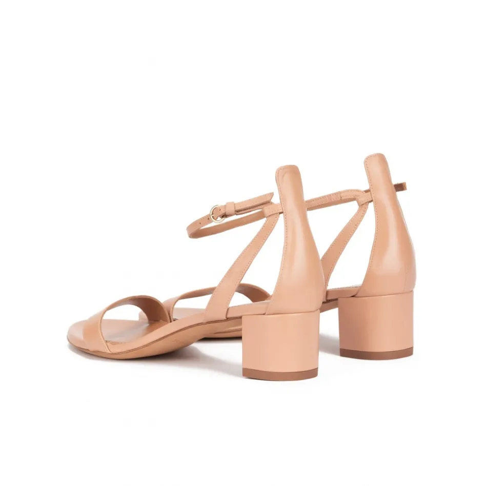Oneida Ankle strap mid block heel sandals in nude leather