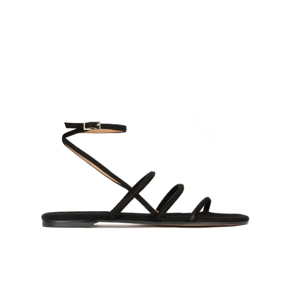 Ophelia Ankle strap flat sandals in black suede