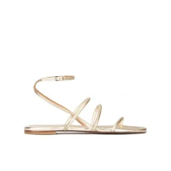 Ophelia Ankle strap flat sandals in platin metallic leather