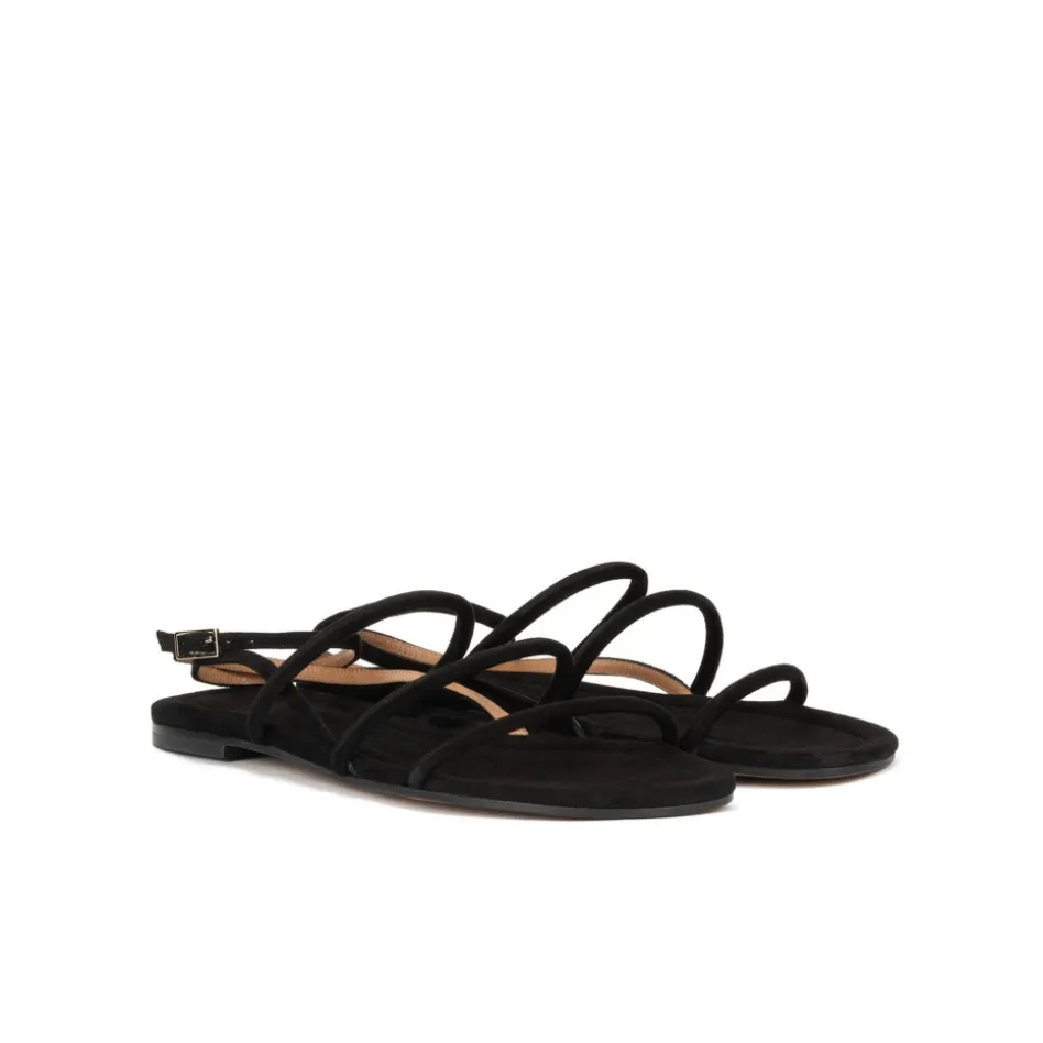 Ophelia Ankle strap flat sandals in black suede