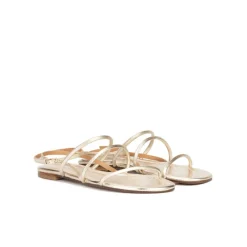Ophelia Ankle strap flat sandals in platin metallic leather