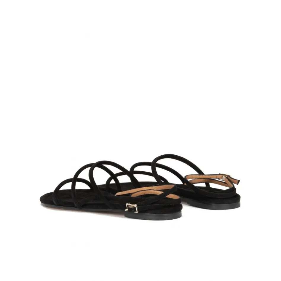 Ophelia Ankle strap flat sandals in black suede