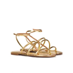 Ophelia Gold mirrored leather ankle strap flat sandals