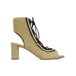 Oporto Lace-up mid block heel sandals in khaki and black suede