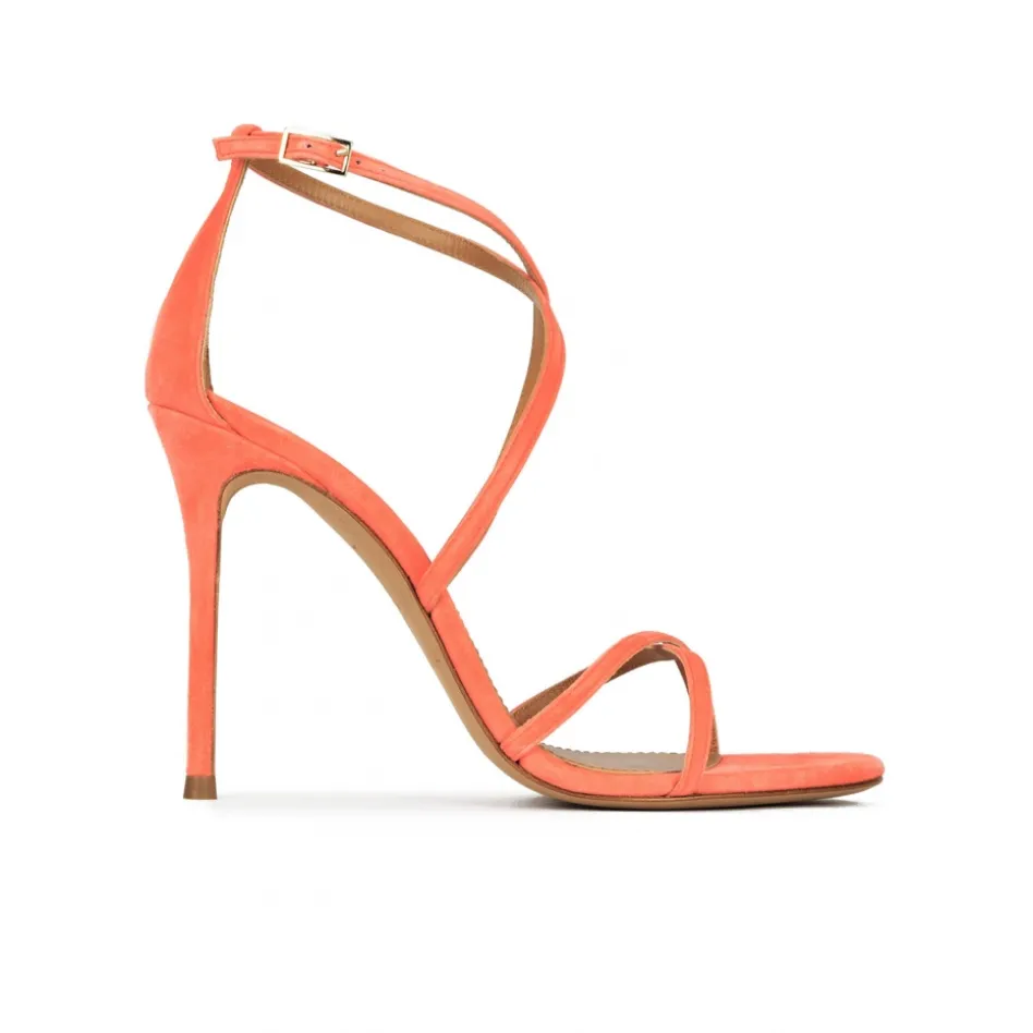 Oria Crossed-strap high heel sandals in coral suede