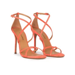 Oria Crossed-strap high heel sandals in coral suede