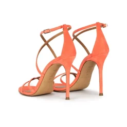 Oria Crossed-strap high heel sandals in coral suede