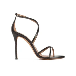 Oria High heel sandals with crossed straps in black leather