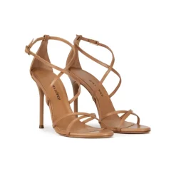 Oria Strappy high heel sandals in camel leather