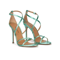 Oria Strappy high-heeled sandals in aquamarine metal leather